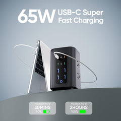 TenTrend Power Strip Tower flat plug view highlights wall-friendly design.
