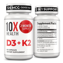 TenX Health System D3K2 bottle with label supports daily bone health