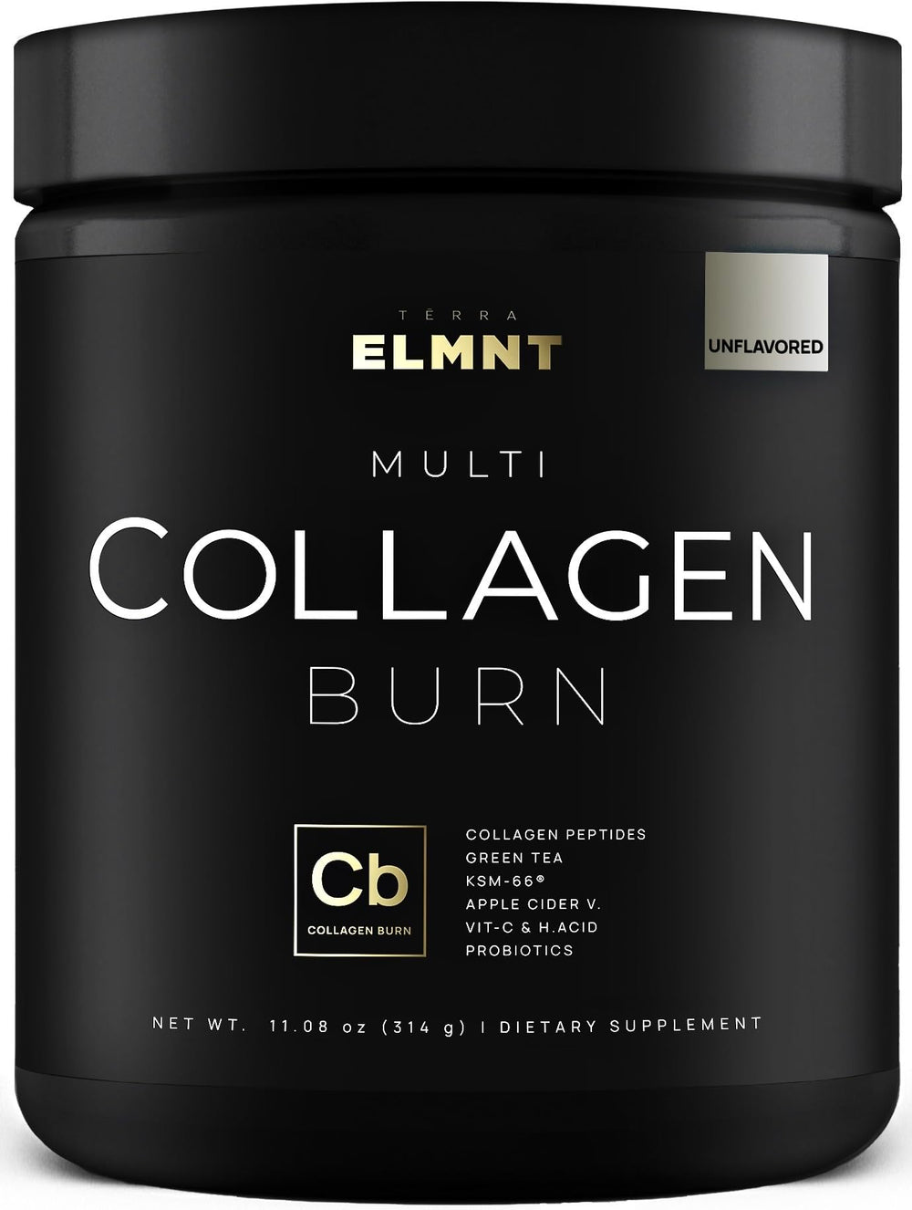 TERRA ELMNT Super Multi Collagen Burn tub showing premium blend for skin and hair health