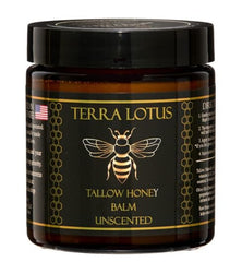 Terra Lotus Honey Tallow Balm jar provides nutrient-rich moisture for all skin types.