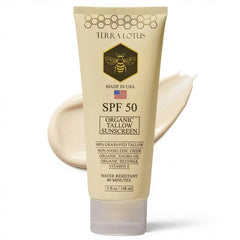 Terra Lotus Organic Tallow Sunscreen 50 SPF tube for easy, even application.