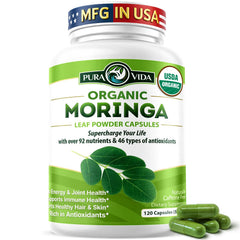 Terra360 Pura Vida Moringa bottle front for daily energy support.