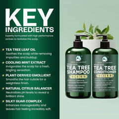Terramed Tea Tree Conditioner 500ml closeup, promoting fuller-feeling hair with regular use.
