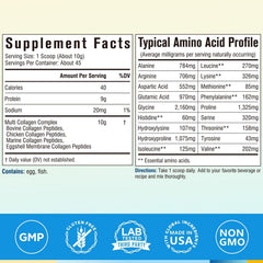 Terranics collagen powder scoop shows 10g serving for easy measurement
