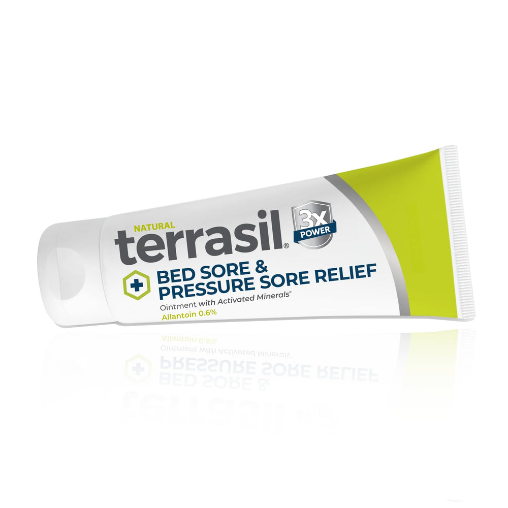 Terrasil Bed Sore Cream tube applying a gentle barrier protection.