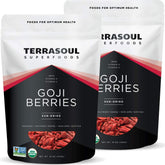 Terrasoul Goji Berries packaging with two 16-ounce pouches for easy portioning.