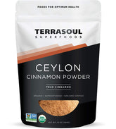 Terrasoul Organic Ceylon Cinnamon powder bottle highlighting premium aroma for baking