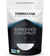 Terrasoul Organic Coconut Flakes pack with fine macaron-cut texture for baking and topping.
