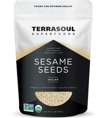 Terrasoul Organic Hulled Sesame Seeds 2 Lbs bag front view ideal for gluten-free toppings.