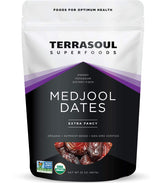Terrasoul Organic Medjool Dates reveal a soft chewy texture, ideal for quick snacking