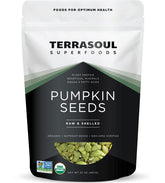 Terrasoul Organic Pumpkin Seeds in a bag, ideal for a protein-rich snack.