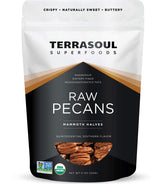 Terrasoul Organic Pecans Mammoth Halves in 11oz pouch for fresh snacking.