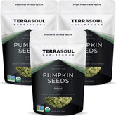 Terrasoul Superfoods organic pumpkin seeds close-up highlighting raw quality