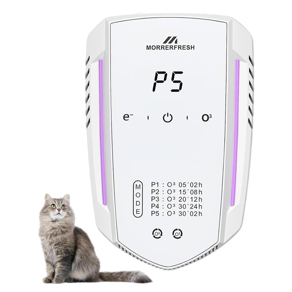 Morrerfresh ozone purifier plug-in eliminates cat litter odors for a fresher home.