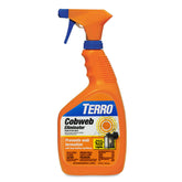 TERRO Cobweb Eliminator bottle on patio ready to deter webs.