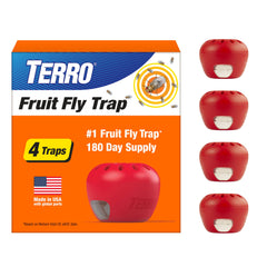 Terro fruit fly trap indoors with apple design near fruit bowl for discreet protection