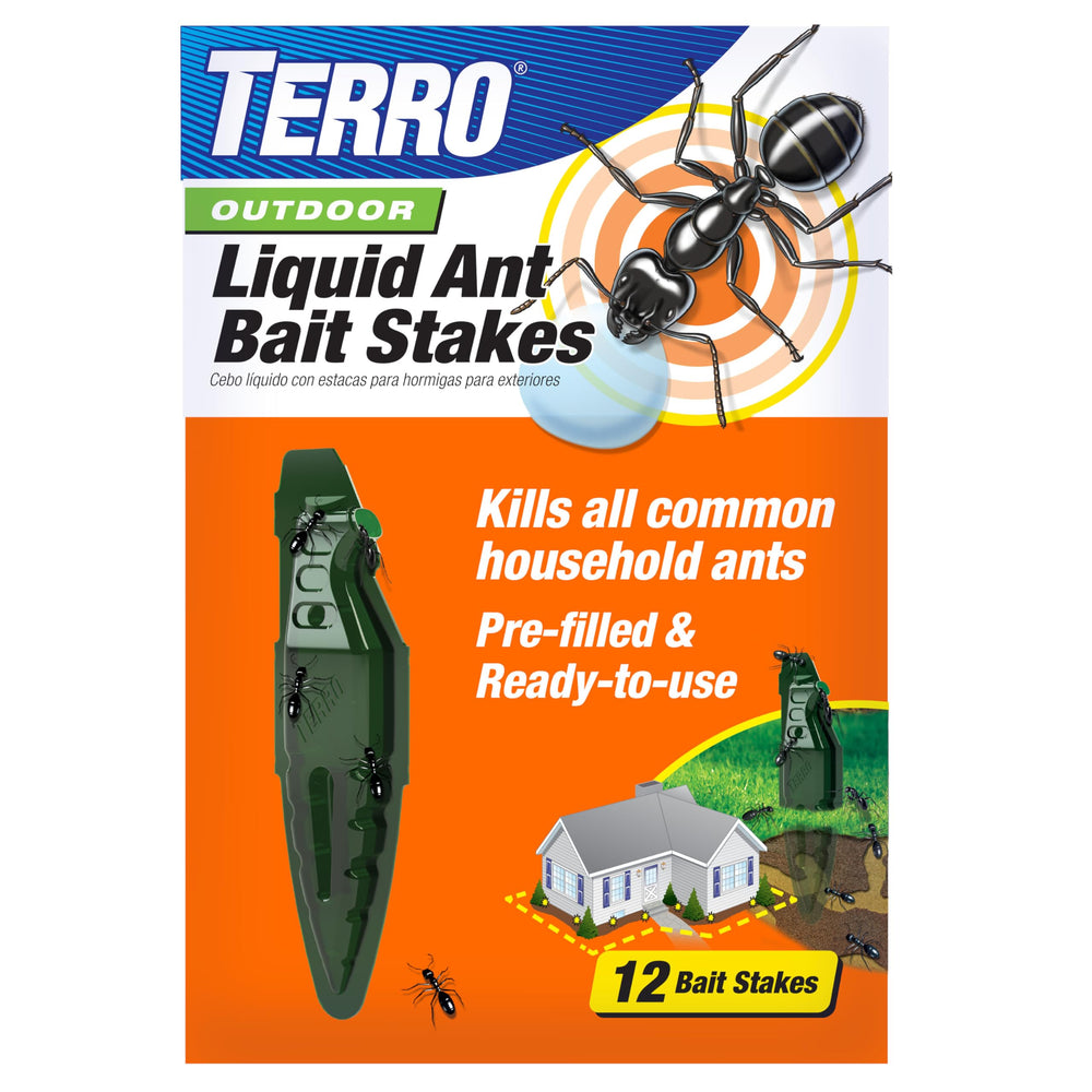 TERRO outdoor liquid ant bait stake setup attracts ants for targeted outdoor control
