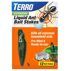 TERRO outdoor liquid ant bait stake setup attracts ants for targeted outdoor control