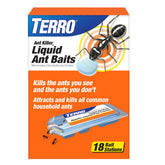 Terro T300-3SR liquid ant bait pack, front view, ready for baseboard placement.