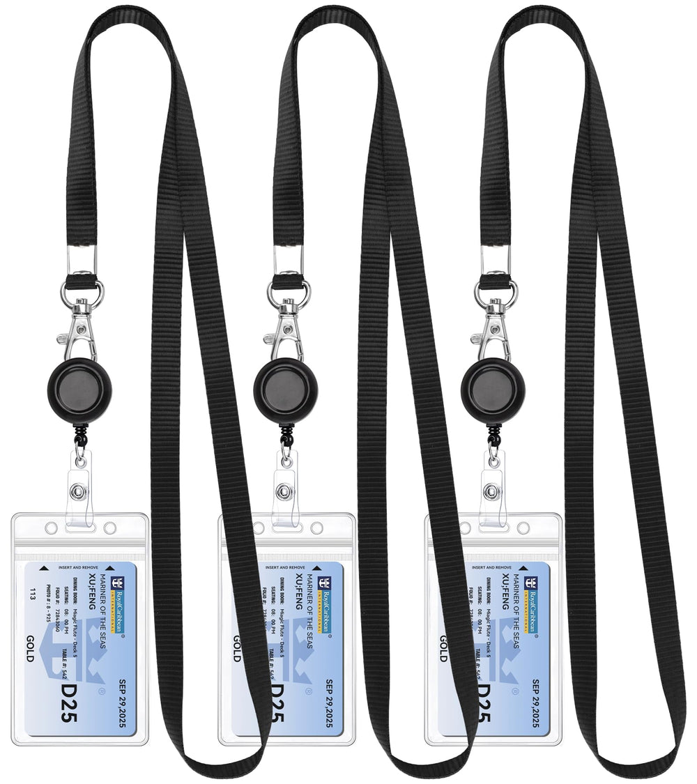 Teskyer 3-pack retractable lanyards in black for quick badge access