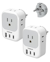 TESSAN 2-pack Type E/F travel adapter front view with four outlets for easy global charging.