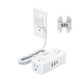 TESSAN 5 ft white extension cord with flat plug fits behind furniture.