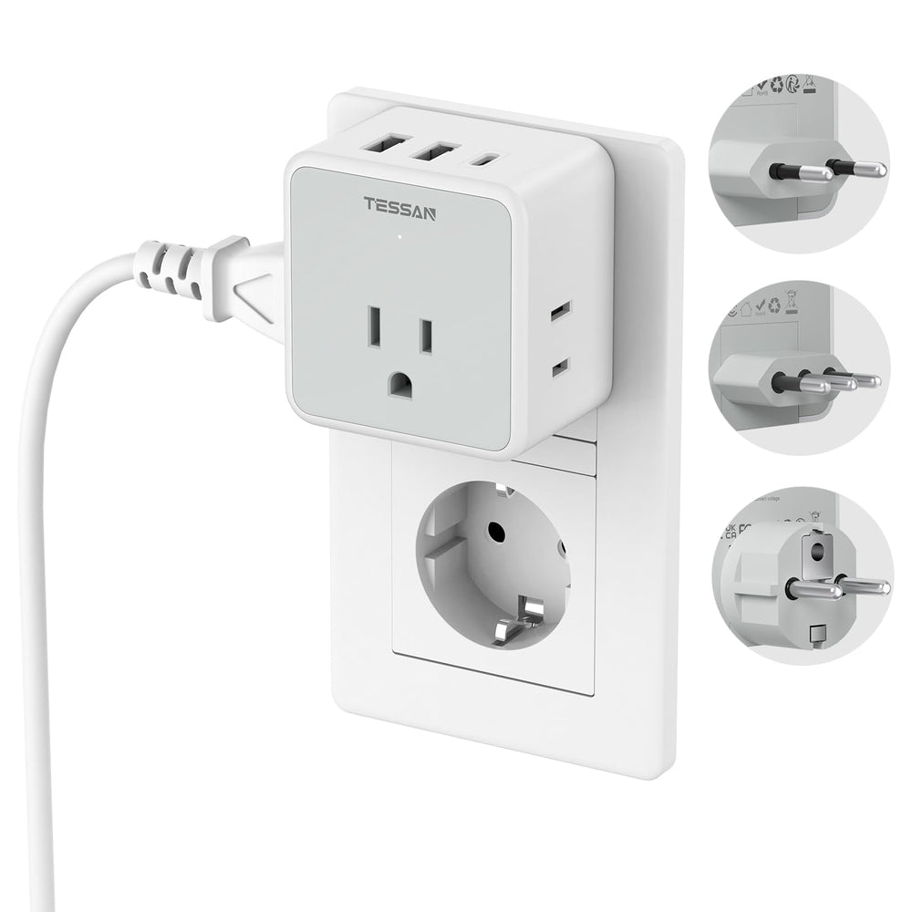 TESSAN all-europe travel adapter kit with detachable plugs for Europe-ready power.