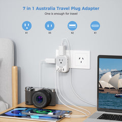 TESSAN Australia plug adapter USB-C port supports fast charging for USB-C devices.