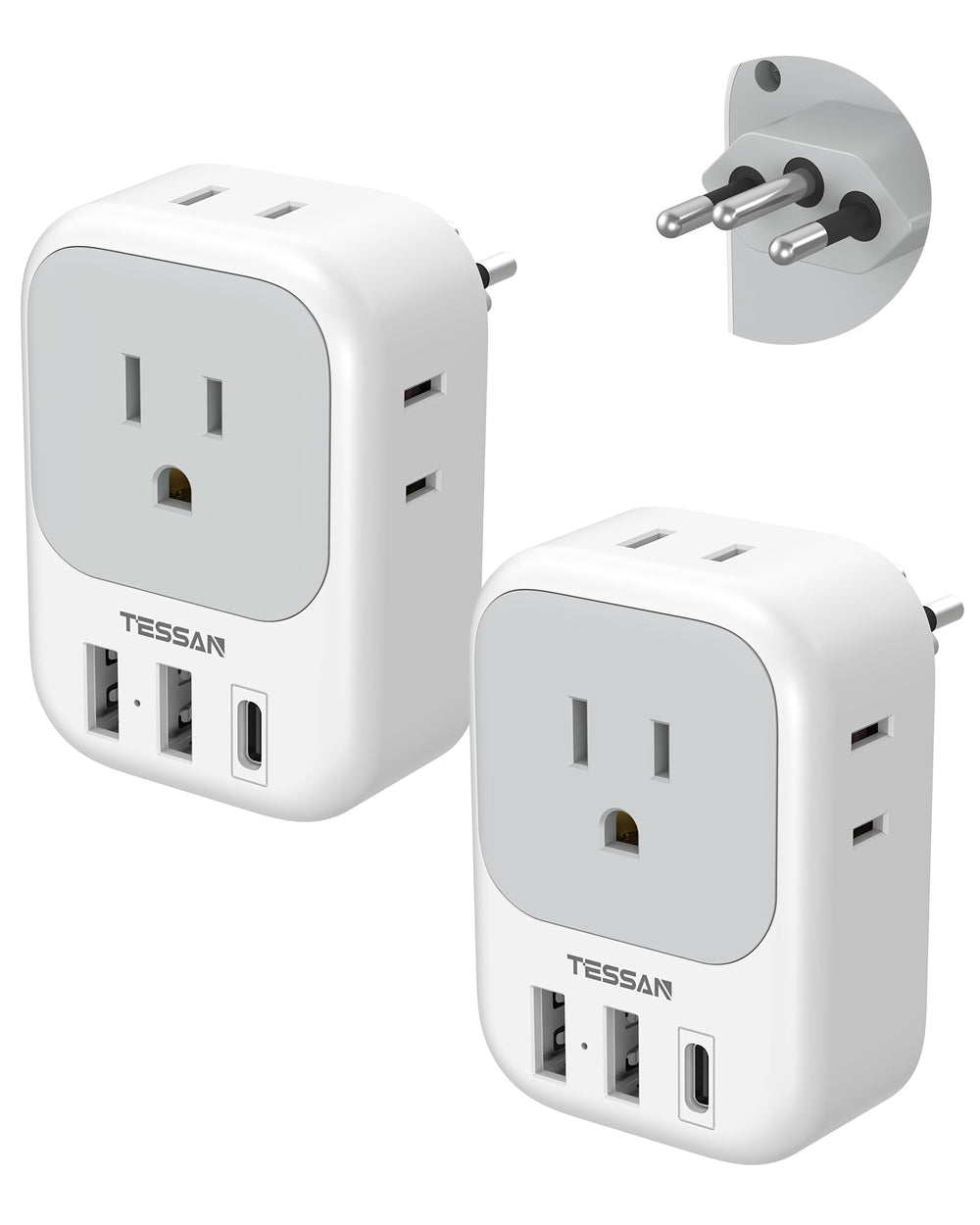 tessan brazil adapter 7in1 front view versatile charging while traveling