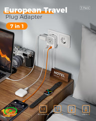 TESSAN compact travel plug adapter highlighted for four-sided design and easy packing.