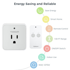 TESSAN remote-control-outlet 100ft range works through doors and walls.