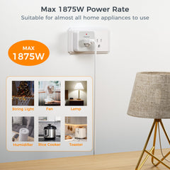 TESSAN remote-control-outlet 15A high-power rating powers lamps and fans safely.