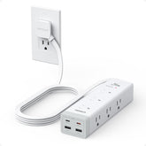 TESSAN surge protector with flat plug enabling compact wall placement and clean desk setup