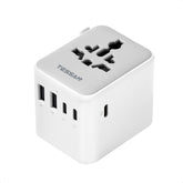 TESSAN universal travel adapter front view with 6-in-1 outlets for global charging