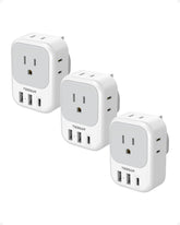 TESSAN US-to-UK adapter front view, compact travel hub for multiple devices.