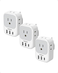 TESSAN US-to-UK adapter front view, compact travel hub for multiple devices.