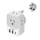 TESSAN US-to-UK plug adapter, front view, compact travel power hub for multiple devices.