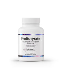 Tesseract ProButyrate bottle closeup highlighting a palatable gut health supplement