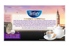 Tetley British Blend round tea bags with no strings for easy brewing.