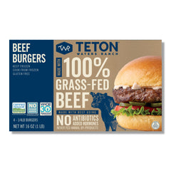 Teton Waters Ranch grass-fed burger patties ready for grill with rich beef flavor