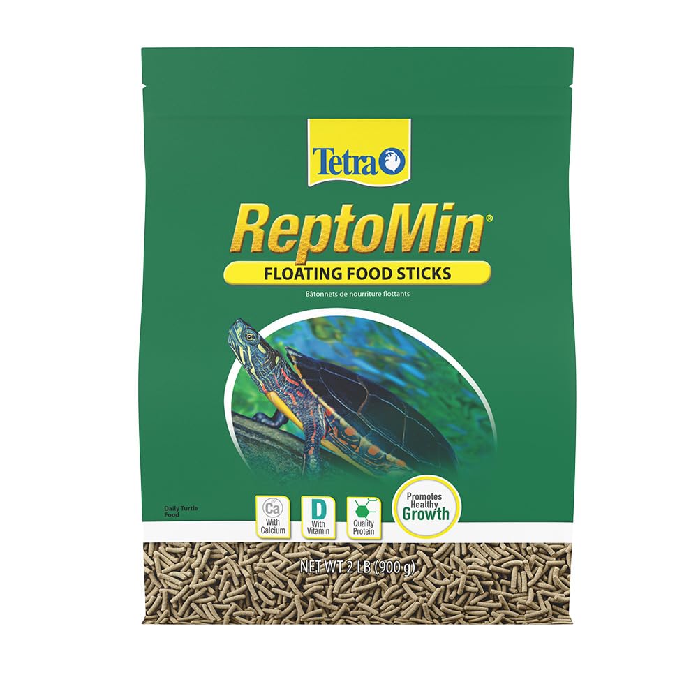 Tetra ReptoMin floating sticks packaging showing complete nutrition for aquatic turtles.