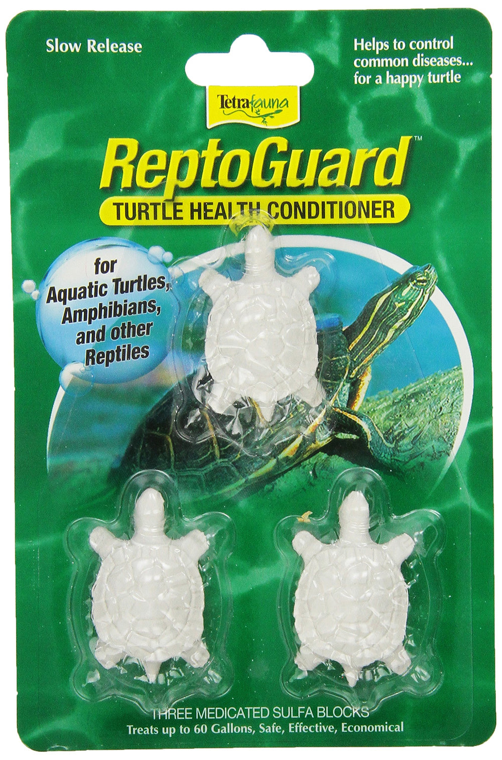 TetraFauna ReptoGuard turtle health block in tank supports cleaner water.