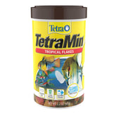 TetraMin Tropical Flakes bottle close-up, convenient daily feeding for tropical fish.