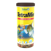 TetraMin Tropical Flakes bottle front showcases a balanced diet for tropical fish.