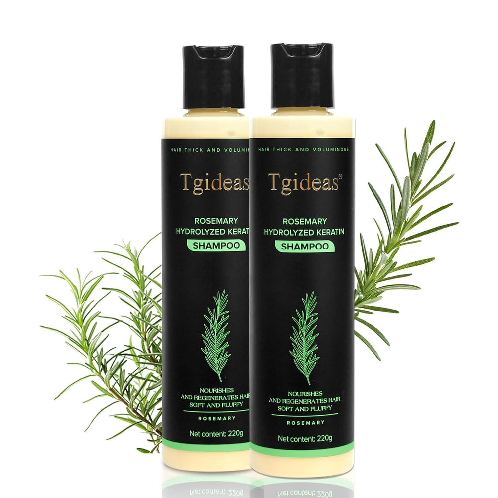 Tgideas Rosemary Biotin Shampoo bottle highlights vegan, color-safe formula for daily care.