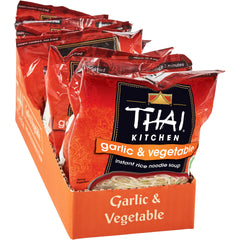 Thai Kitchen gluten-free garlic-vegetable instant noodle soup pack for quick meals.