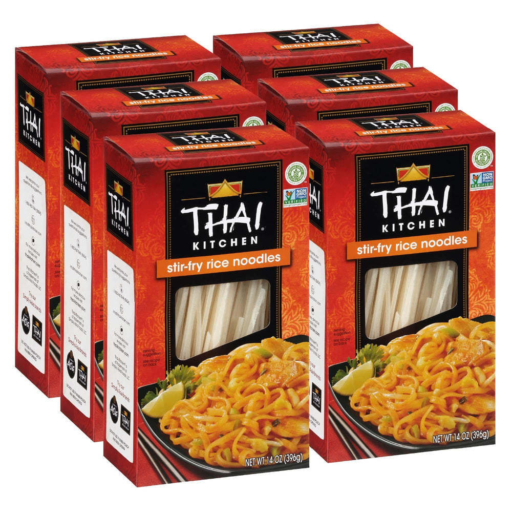 Thai Kitchen gluten free stir fry rice noodles in package, ideal for quick weeknight meals.