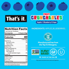 That's it Fruit Crunchables pouch close-up, a 40-calorie, no added sugar treat.