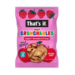 That's it Fruit Crunchables apple-strawberry crisps bag open showing crisp texture