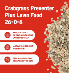 The Andersons premium crabgrass preventer bag on a lush, healthy lawn.